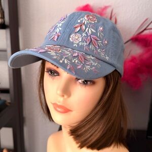 JHats Embroidered Blue Floral Cap